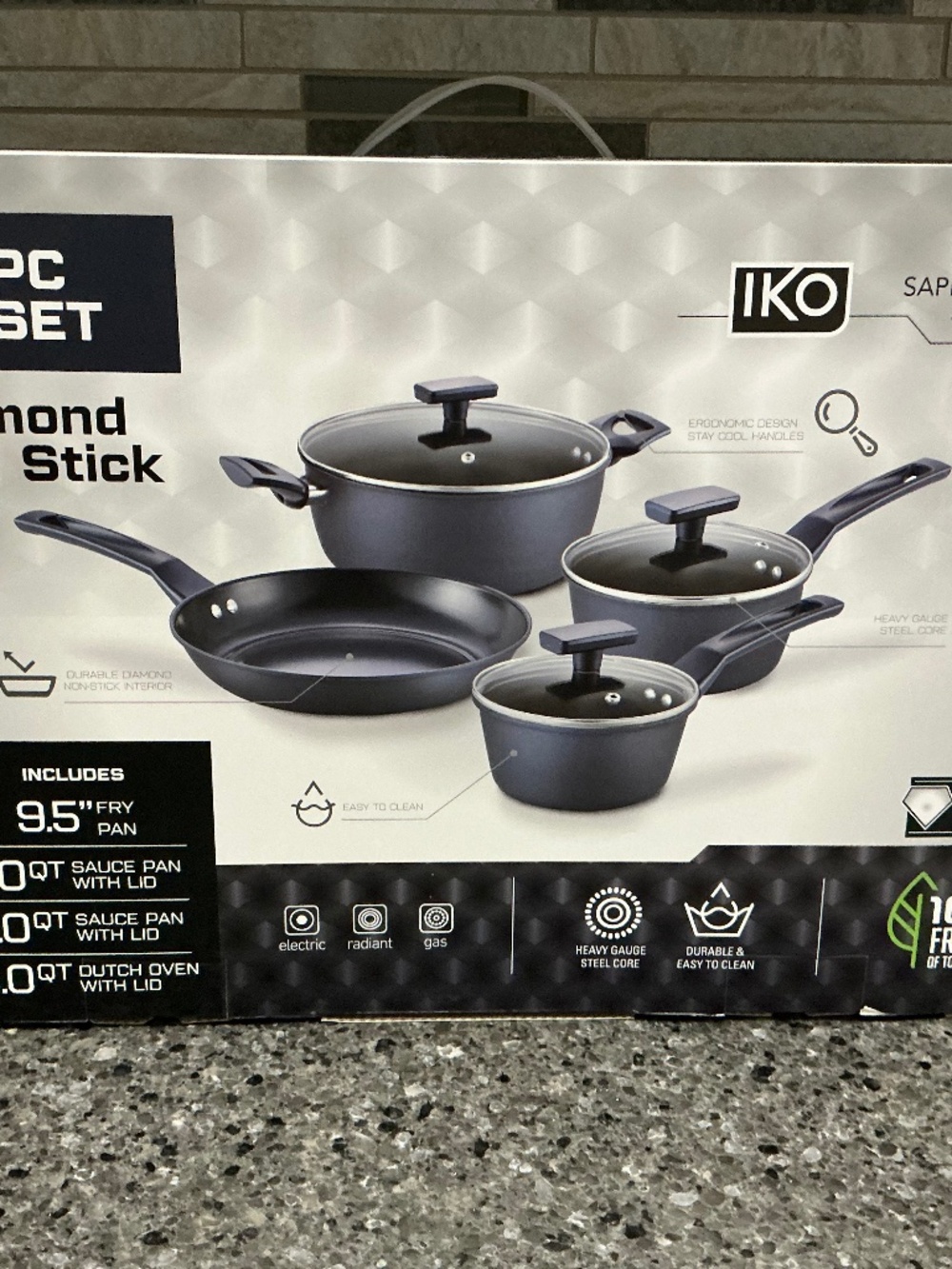 IKO 7-Piece Diamond Nonstick Cookware Set Sapphire Diamond BRAND NEW Unused